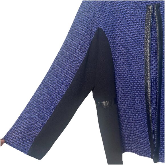 MING WANG Sapphire Tweed Knit Jacket Size 1X Purple Black 3/4 Sleeve Trim - Picture 2 of 9